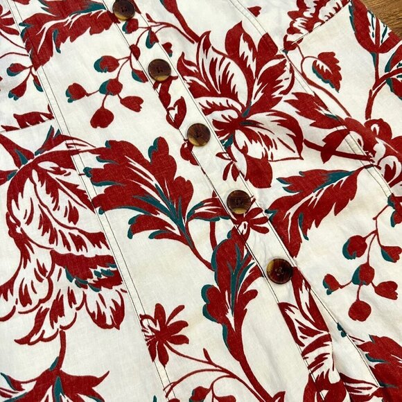 Anthropologie Oahu Red/Cream Hawaiian Floral Midi Dress - 6 - Picture 5 of 9